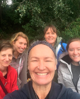 selfie of Claire D and Claire F and Emma and Sadie and Vicky from the group at goldthorpe embankment